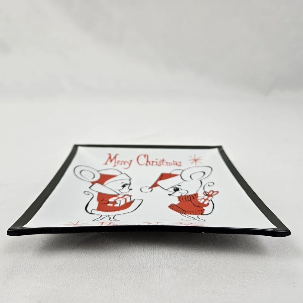 Vintage Campana Christmas Glass Trinket Tray Dish New Years Mouse MCM Retro